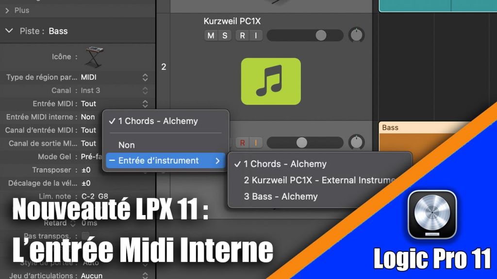 Tutoriel Logic Pro 11 : nouvelle option &quot;Entrée Midi interne&quot; dans l&#039;inspecteur de piste